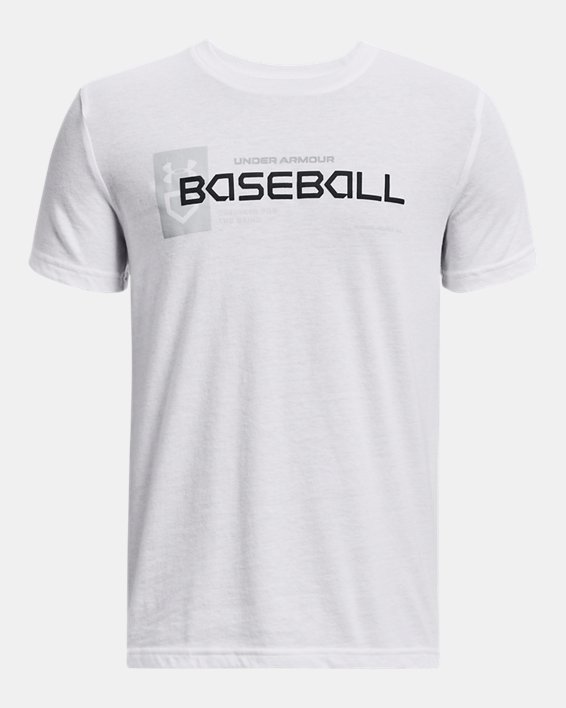 Boys' UA Baseball Wordmark Logo Short Sleeve, White, pdpMainDesktop image number 0